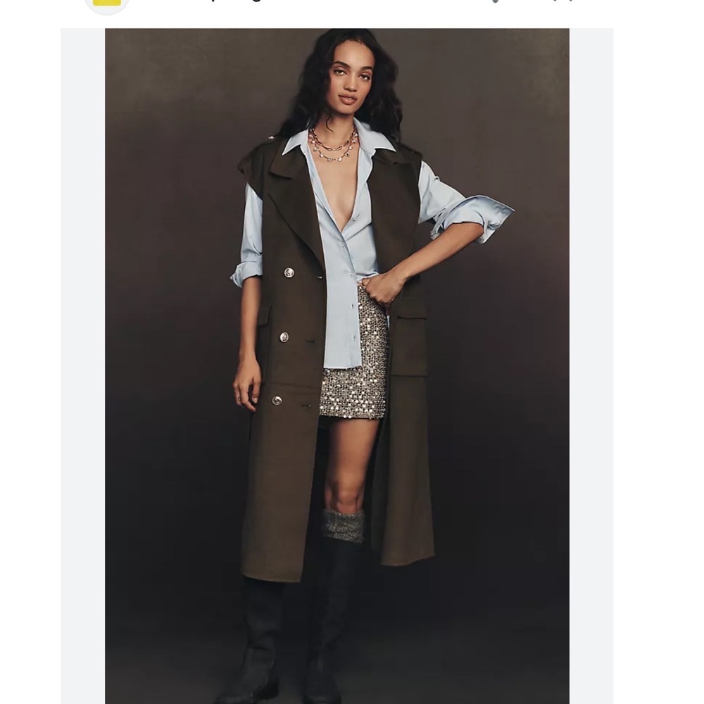 Anthropologie Wool Blend Long Military Vest Moss‎ Green Double Breasted Duster L